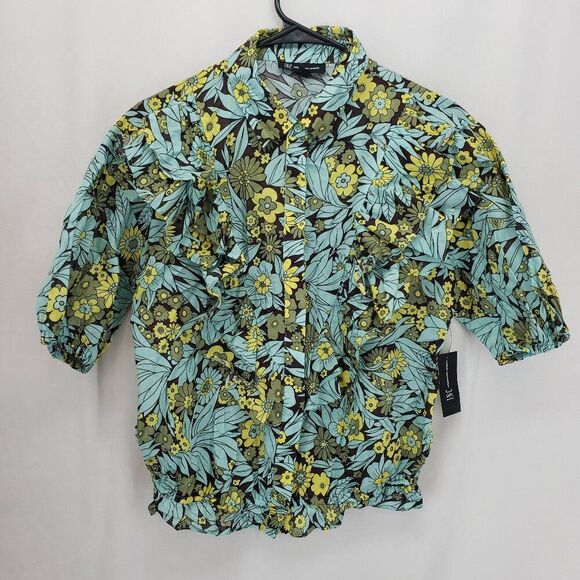INC International Concepts Button Front Floral Print Top Medium (AR) - Picture 1 of 6